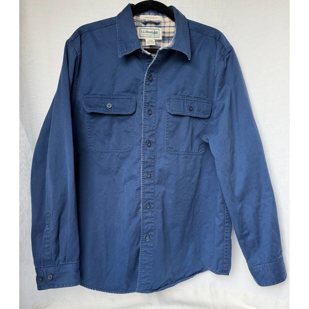 L.L.Bean Traditional Fit Flannel Lined Shirt Jacket Men’s Medium Blue Cotton But